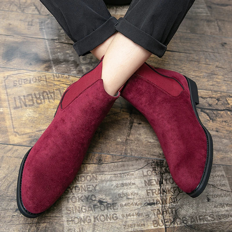 Trendy Brand 2025  British Style Men Boots High Top Slip On Suede Leather Ankle Boots Spring Autumn New Chelsea Boots Men Casual Shoes