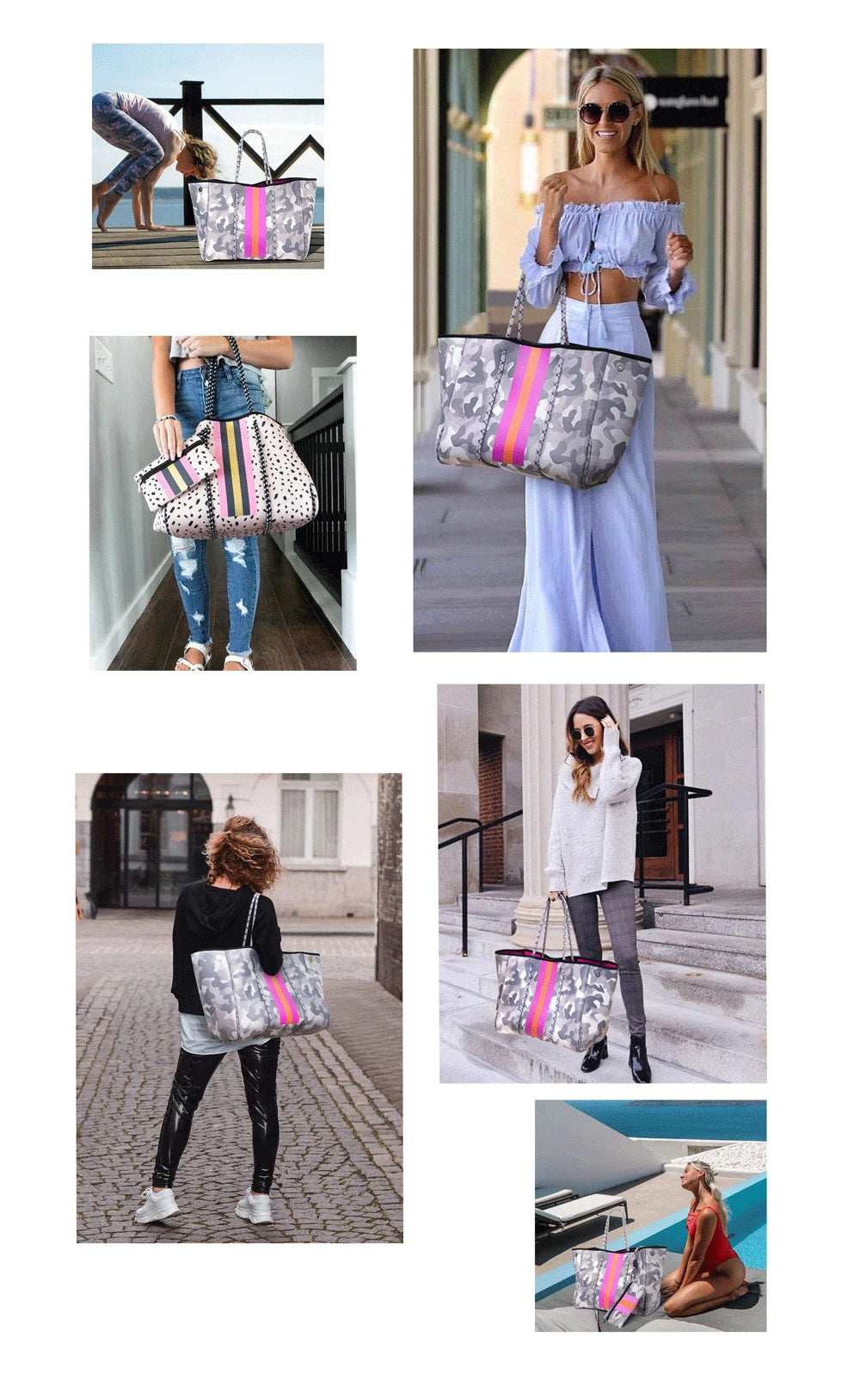 Personalized Custom Women's Handbag Printed Handbag Beach Bag Leisure Travel Tote Bag Diving Material Solid Color With Stripes