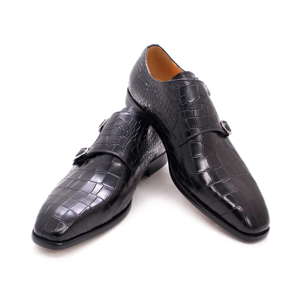 Big Size 12 Mens Monk Strap Dress Shoes Genuine Leather Luxury Crocodile Print Double Buckles Pointed Toe Wedding Shoes for Men WE offer 10% off and FREE SHIPPING