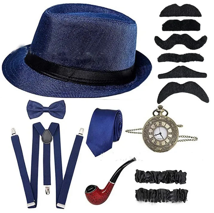 The Great Gatsby Cosplay Costume 1920s Mens Gangster Accessories Set Newsboy Hat Suspenders Armbands Tied Bowtie Drop Shipping30