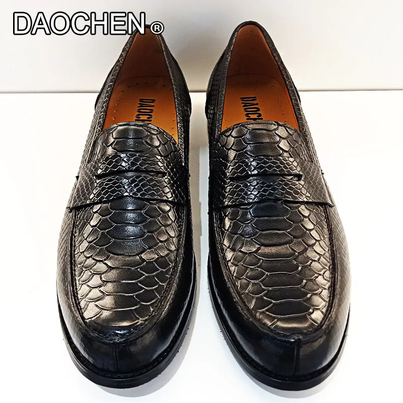 LUXURY MEN'S LOAFERS SHOES BLACK ROYAL BLUE SNAKE PRINT CASUAL MENS DRESS SHOES WEDDING OFFICE BANQUET LEATHER SHOES MEN