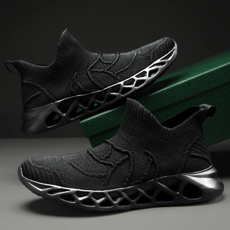 Big Size 40-47 Men Tennis Sport Shoes Breathable Mesh Sock Sneakers Slip-on Walking Footwear Super Light Trainer Tenis Masculino