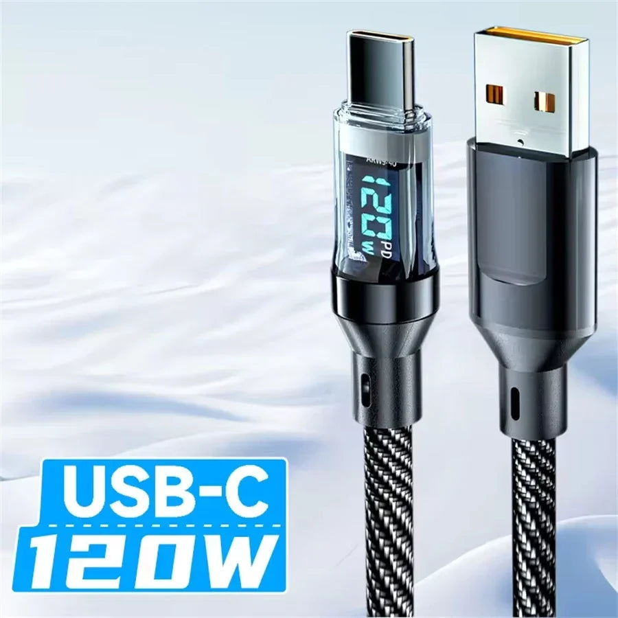 1PCS 120W Type C to Type C Super Fast Charging Cable for Phone with LED Display USB Data Cable to Type C for huawei oppo vivo