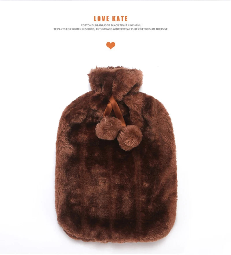 2000ML Hot Water Bottle Thick Water Injection Rubber Soft Plush Hot Water Bag Winter Feet Hand Warmer Bouillotte Warm Bouillotte