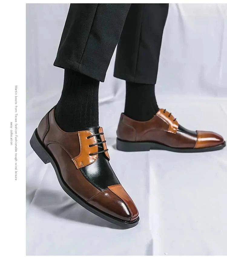 New Fashionable 2024-2025 Derby Shoes Men Shoes Pointed Lace up Business Office Dress Shoes Black Yellow Blue Yellow Size 38-48 Men Shoes