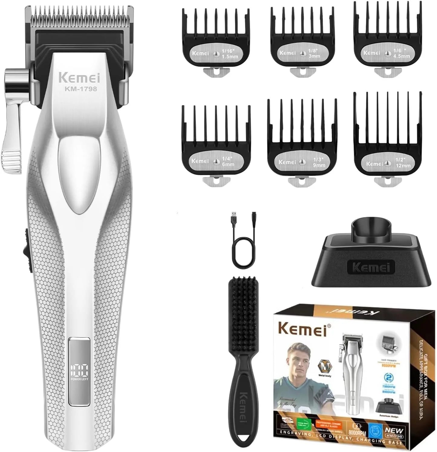Kemei Barber Professional Hair Clipper and Hair Trimmer Combo Electric Men Zero Gapped Trimmer Fade Finish Hair Cutting Machine