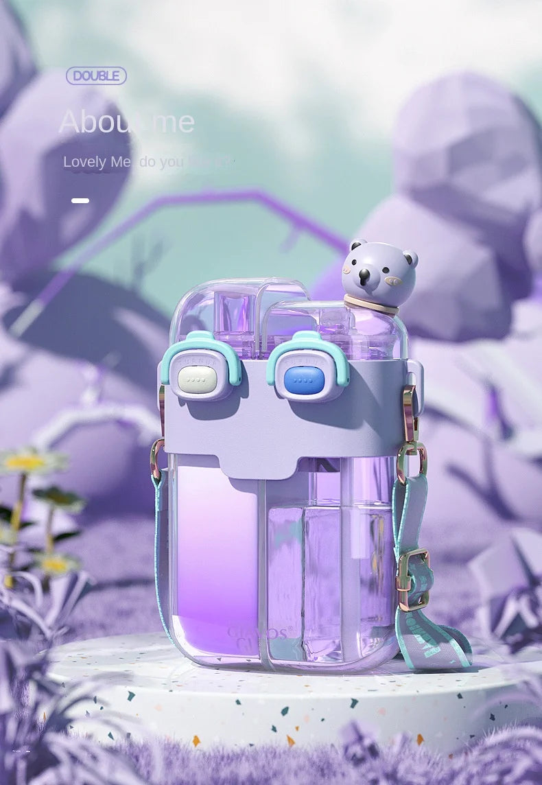 GIAVOS Large Capacity Portable Plastic Cup High Appearance Level Split Storage Cup Children's Water Cup Students with Straw Cup