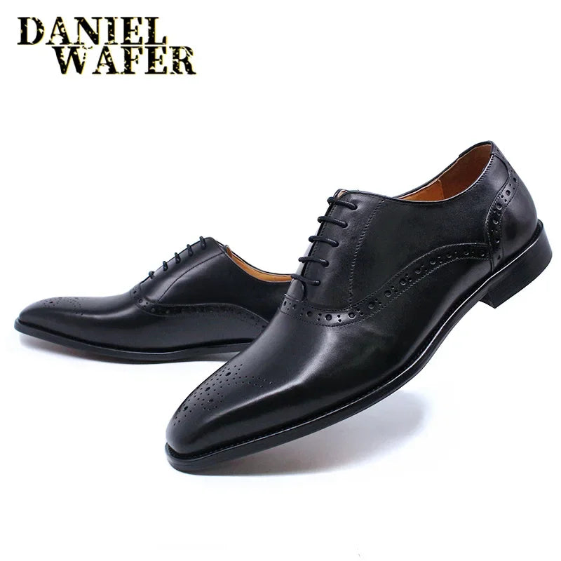 Men's Genuine Leather Oxford Shoes Brown & Black 2025 - 2026  High-Quality Snake Print Lace-Up Business Dress Suit Wedding Shoes
