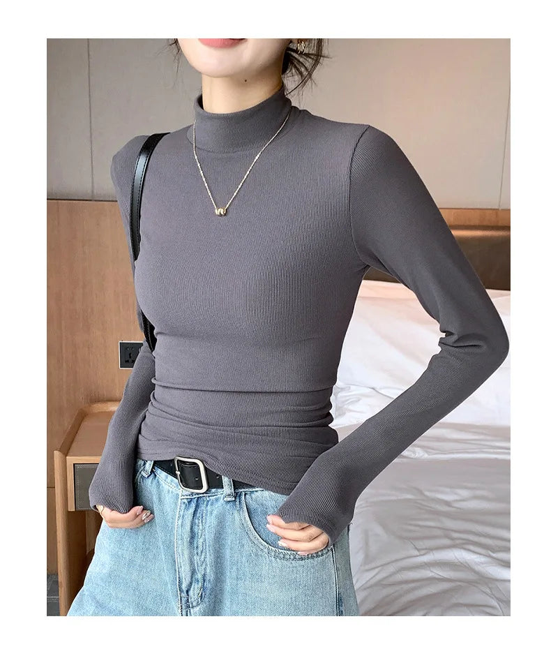 2024 New Knitted Half-turtleneck Pullovers Women Bottom Shirts Sweater Jumper Elegant USA and Canadian Fashion Long-sleeved Tops Knitwear
