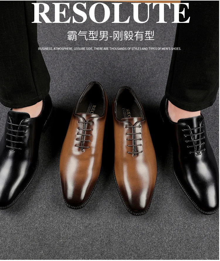 English new Style 2024-2025  Men Leather Shoes Prince Classic Formal Whole-cut Dress Shoes Hand Rubbing Lace Up Business Leather Shoes Oxford