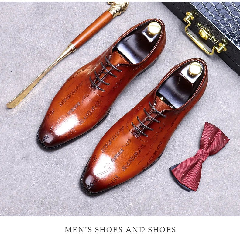 Our New Collections 2024-2025 Handmade Mens Wedding Oxford Shoes Brown Genuine Leather Brogue Men's Dress Shoes Lace Up Business Formal Shoes For Men