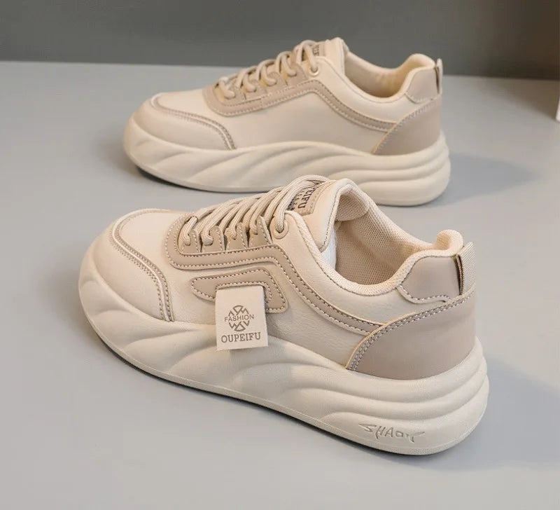2024 New Chunky Women's Casual Flats Shoes Spring Trendy Comfortable Sneakers Youth Student Girls Board Shoes Small White Shoes