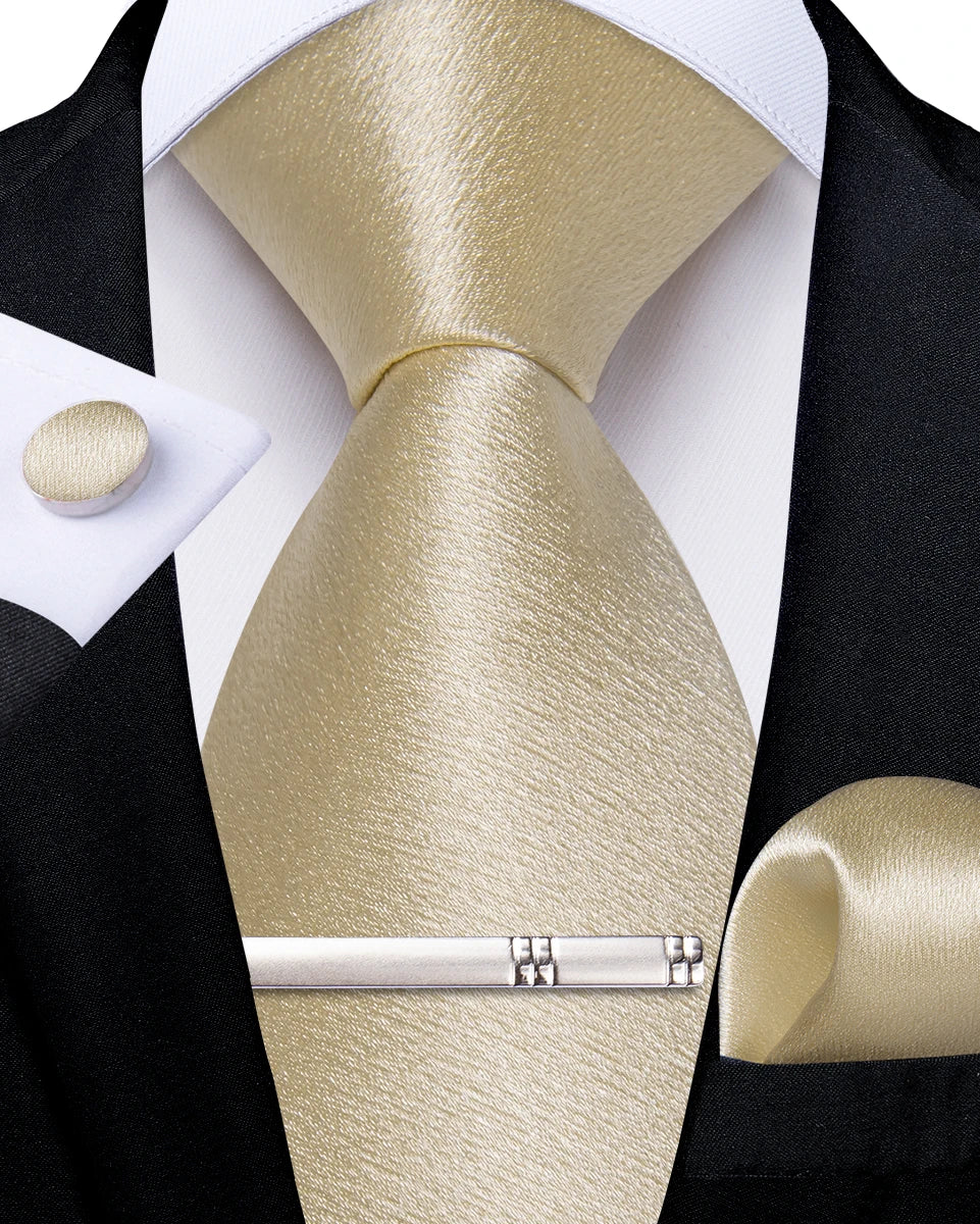 4Pcs Solid Green Brown Black Blue Red Satin 8cm Men Tie Set Handkerchief Cufflinks Wedding Party Accessories Gift for Husband