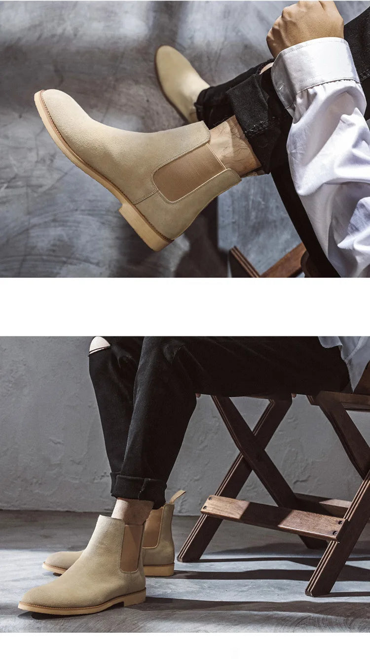 Luxury Designer New Autumn 2025  Winter Mens Pointed Suede Leather High Tops Dress Shoes For Male Formal Business Chelsea Ankle Boots