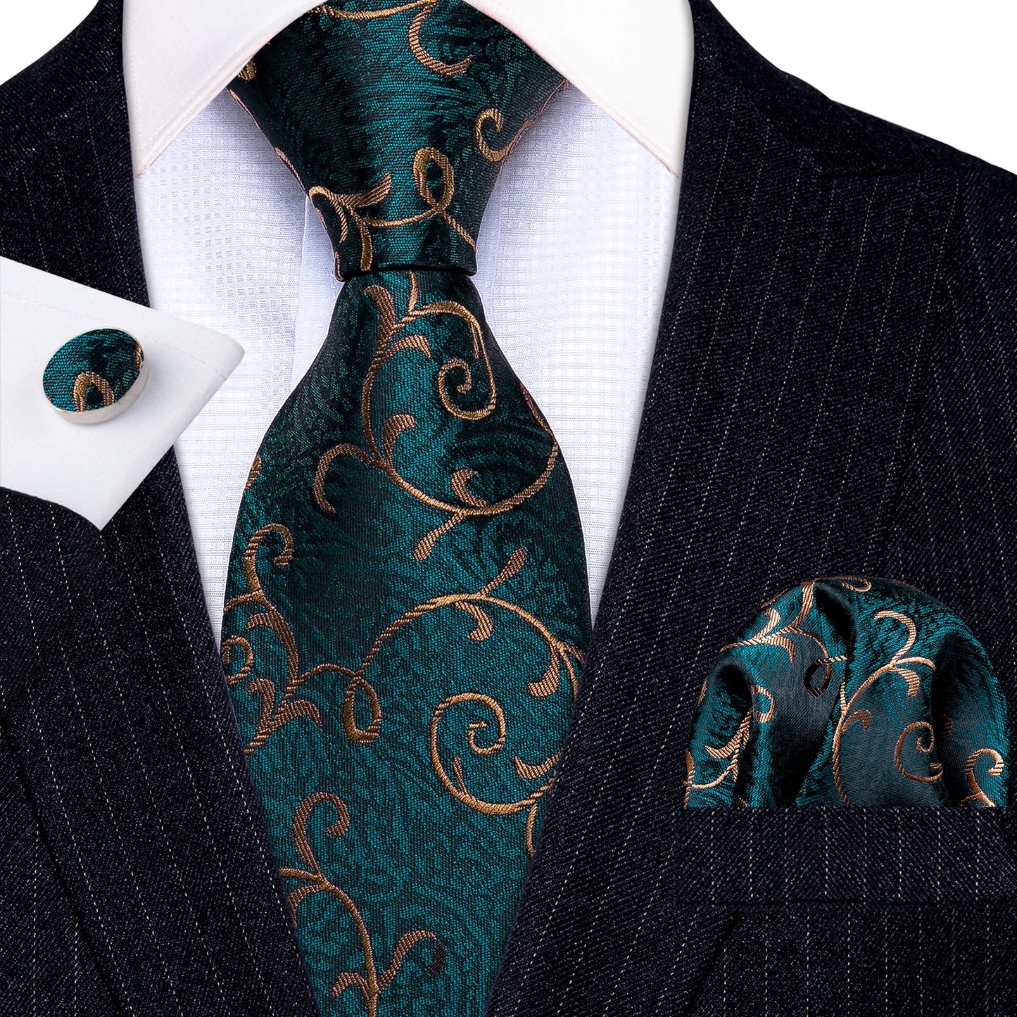 Amazony Epic Green Silk Mens Tie Hanky Cufflinks Set Mint Grass Teal Bottle Sage Pea Green Necktie For Male Wedding Business Party