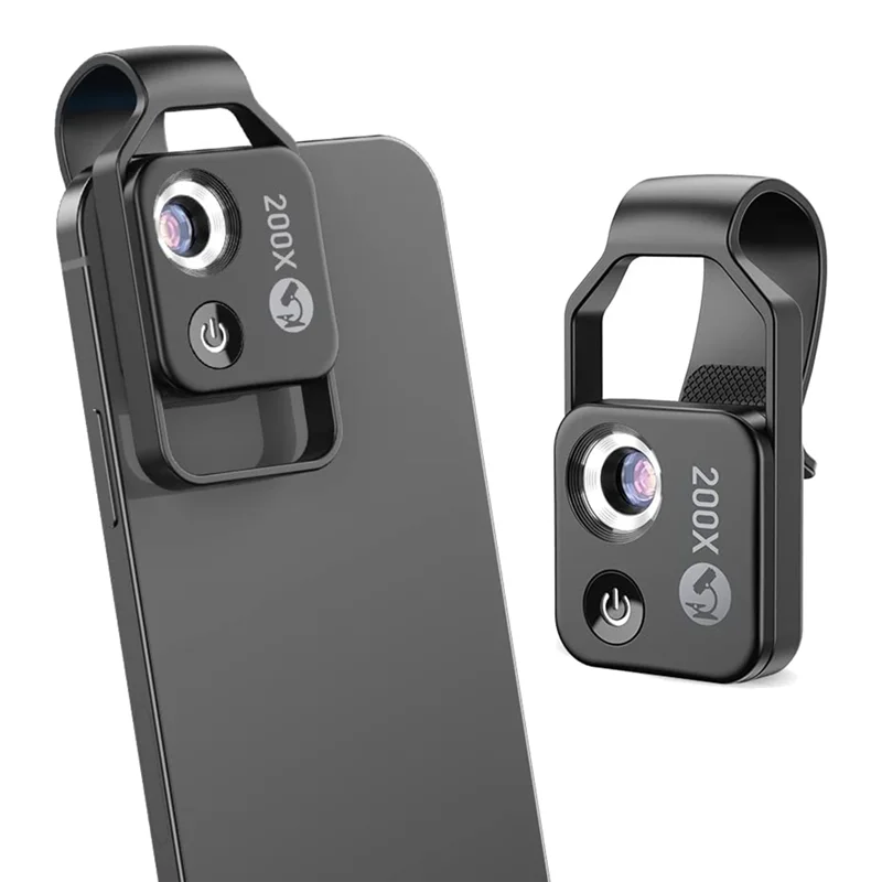 200X Cell Phone Microscope Accessory with CPL Lens Portable Mini Digital Microscope with LED Light/Universal Clip