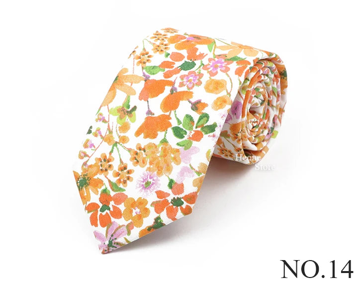 New Chic Floral Tie For Men 2025 100% Cotton Beautiful Elegant Flower Necktie White Blue Narrow Skinny Wedding Casual Cravat