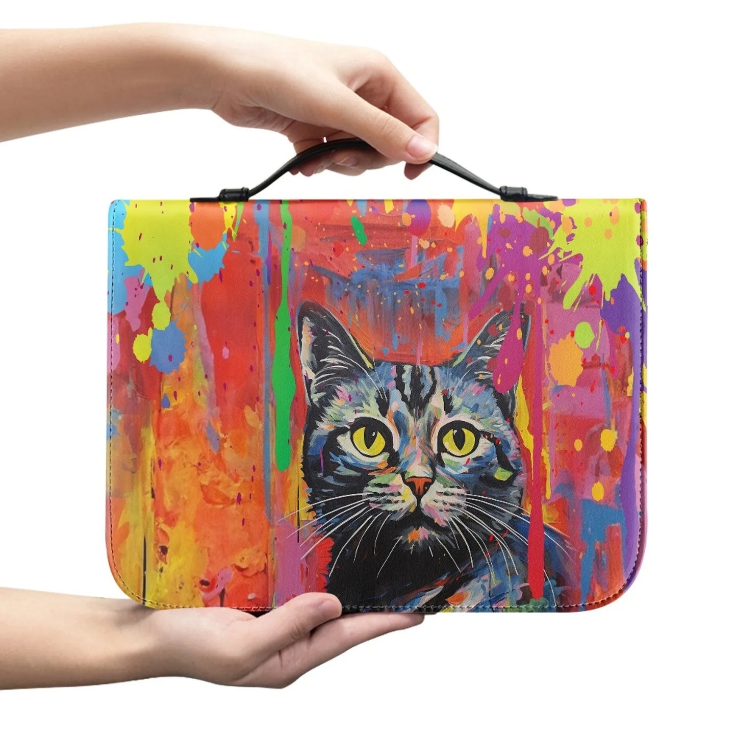 M Size Leather Cross Design Printed Book Bible Bag Student Travel Storage Bag One-handed Portable Storage Student Handbag