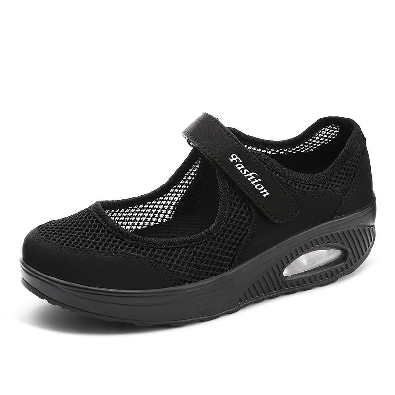 Summer Women Flat Platform Shoes Woman Casual Mesh Breathable Slip On Fabric Sneakers Shoes For Women Female Mary Jane Shoe.