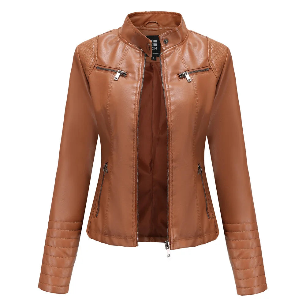 2025 Ladies New Autumn Motorcycle Short Chic PU Leather Jacket