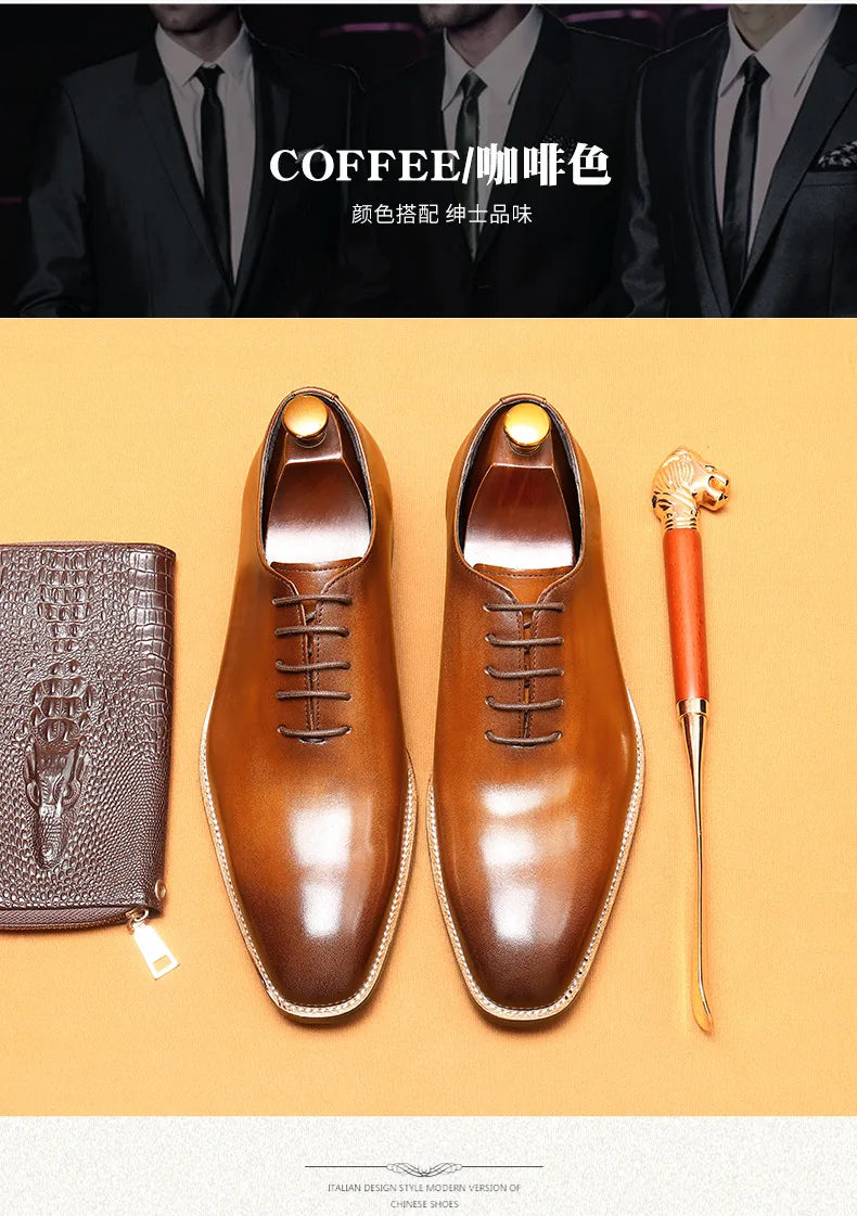 2024-2025 Italian Design Genuine Leather Shoes for Men Business Shoes Lace Up Oxfords Male Wedding Dress Shoes Men Plus Size 37-46