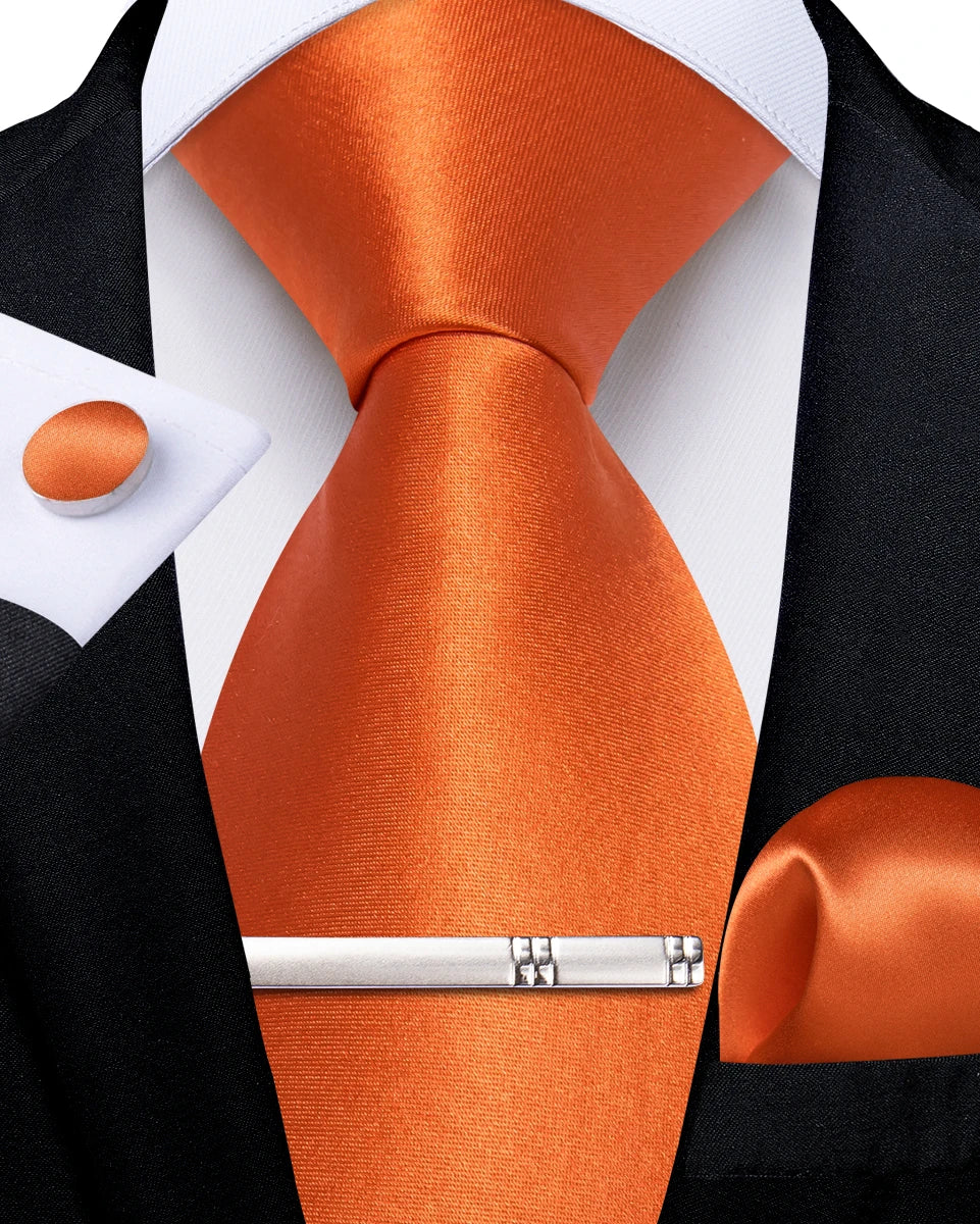 4Pcs Solid Green Brown Black Blue Red Satin 8cm Men Tie Set Handkerchief Cufflinks Wedding Party Accessories Gift for Husband