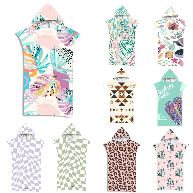 Customizable 3D Microfiber Fabric Quick Dry Hooded Beach Towel Adult Kid  Swimming Hot Spring Change Bathrobe Cloak Surf Poncho