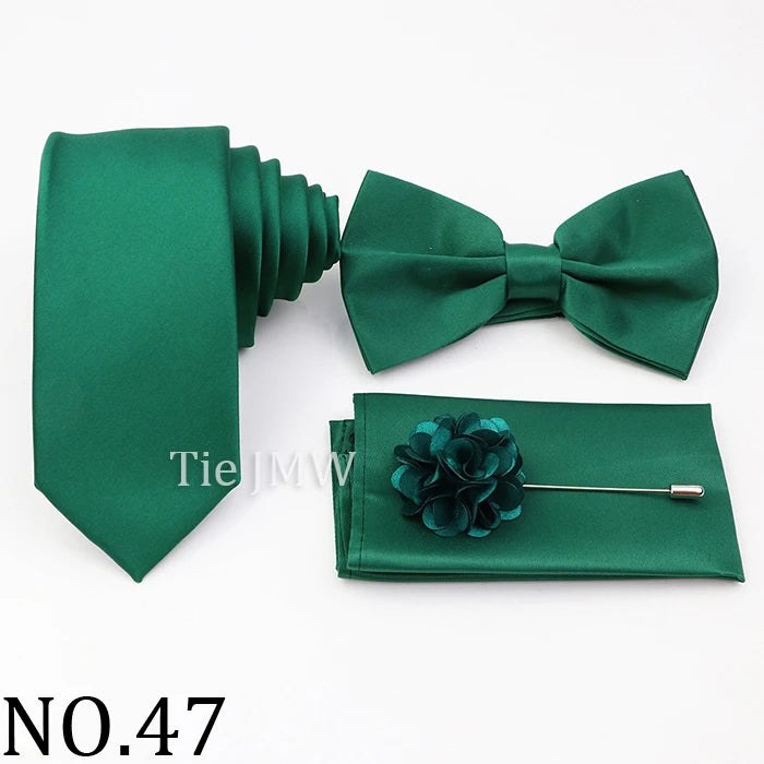 Hot Sale Pink Purple Sage Green Tie Set Polyester Necktie Bowtie Cufflink Brooch For Groom Suit Wedding Cravat Shirt Accessory