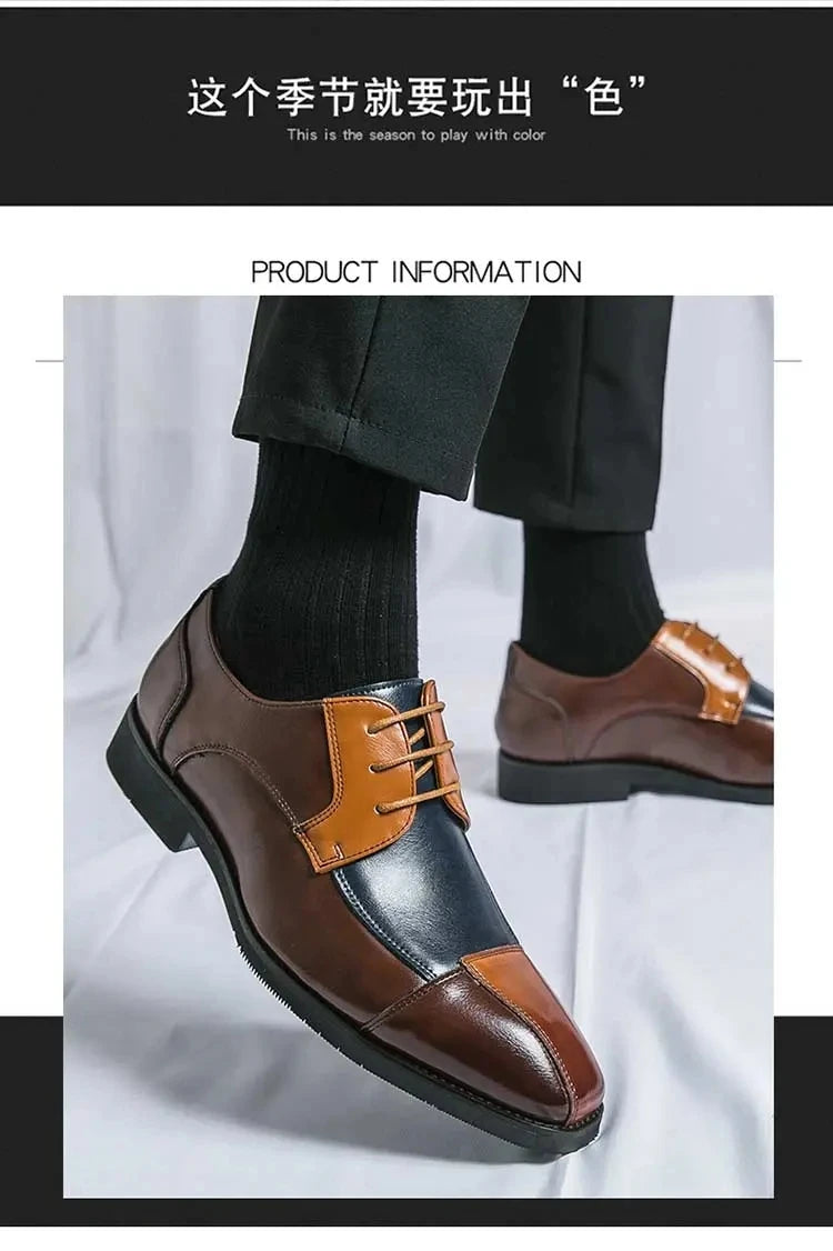 New Fashionable 2024-2025 Derby Shoes Men Shoes Pointed Lace up Business Office Dress Shoes Black Yellow Blue Yellow Size 38-48 Men Shoes