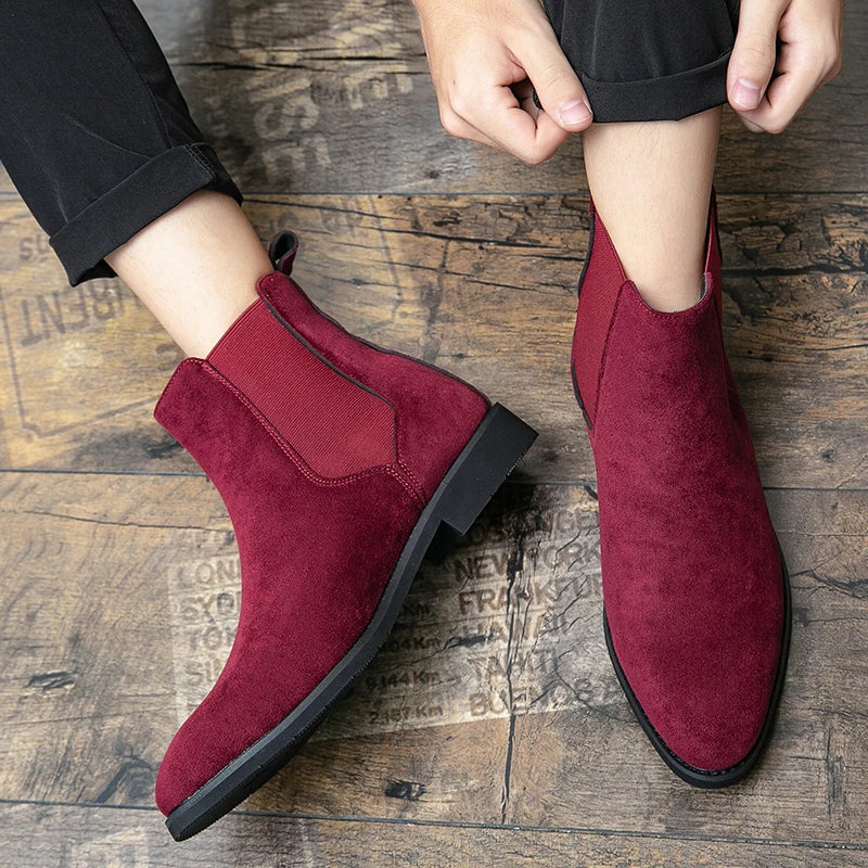 Trendy Brand 2025  British Style Men Boots High Top Slip On Suede Leather Ankle Boots Spring Autumn New Chelsea Boots Men Casual Shoes
