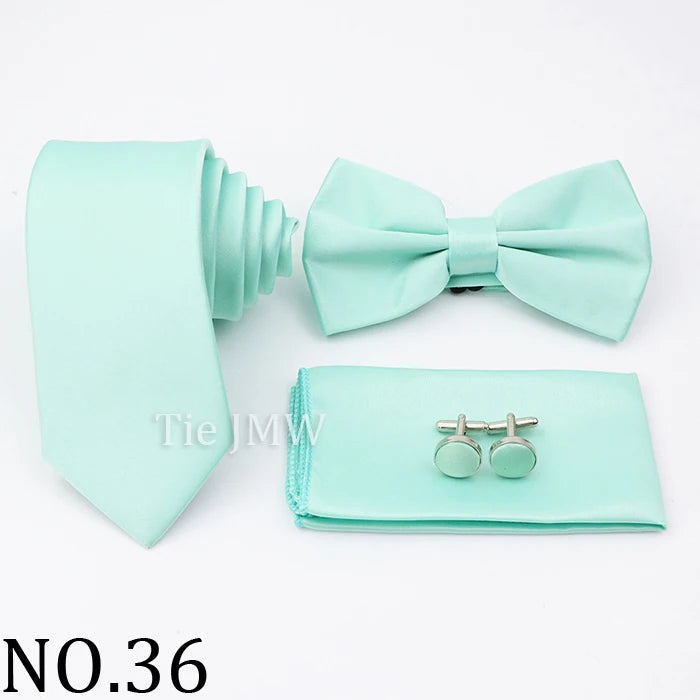 Hot Sale Pink Purple Sage Green Tie Set Polyester Necktie Bowtie Cufflink Brooch For Groom Suit Wedding Cravat Shirt Accessory