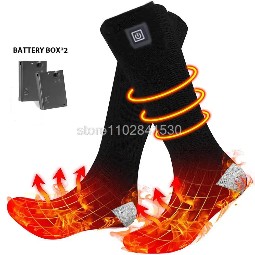 Winter Electric Heating Socks With Battery Box Rechargeable Anti-Cold Men Thermal Heated Foot Warmer Outdoor Camping Ski Sports