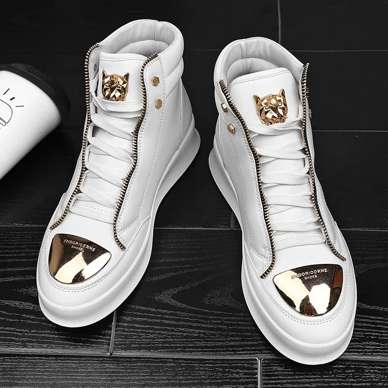 TINTINOS High Top Casual Shoes Men Sneakers 2024 Fashion Skateboard Shoes Leopard Platform Shoe Sport Training Shoes Men's Ankle Boots