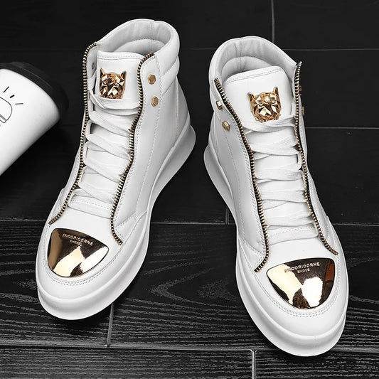 TINTINOS High Top Casual Shoes Men Sneakers 2024 Fashion Skateboard Shoes Leopard Platform Shoe Sport Training Shoes Men's Ankle Boots