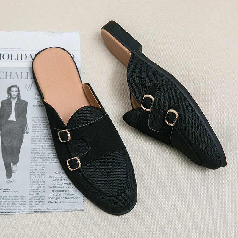 NEW 2025 Suede Leather Shoes Men's Casual Luxury Brand Handmade Muller Loafers Men Slip-On Flats Driving Dress Shoes Half Slippers 38-48