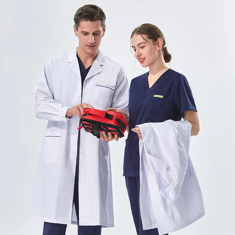 NEW 2024  White Lab Coat for Women Men Students Chemistry Healthcare Professionals Nurse Long Sleeves Doctor Work Robe XK002