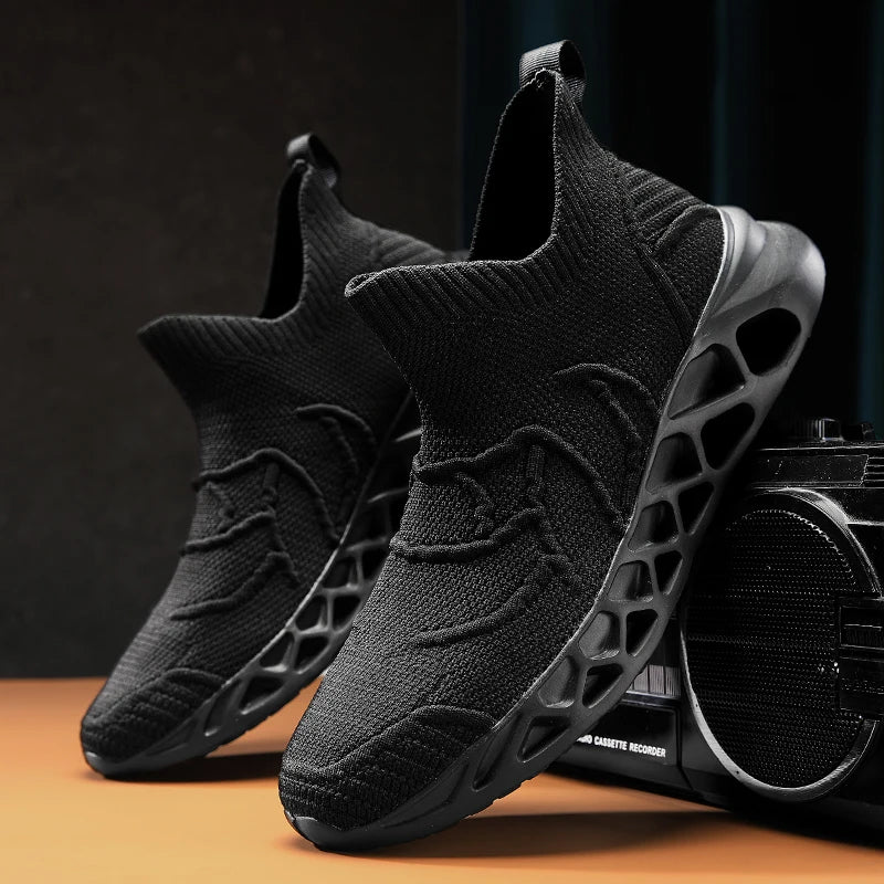 Big Size 40-47 Men Tennis Sport Shoes Breathable Mesh Sock Sneakers Slip-on Walking Footwear Super Light Trainer Tenis Masculino