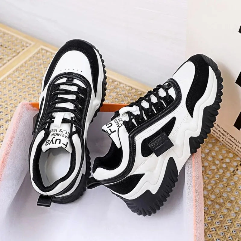 New 2024 and 2025 Trendy Dad Shoes Women's 2024 New Contrast Color Thick Sole Sports Women's Shoes Lace Up Casual Vulcanization Zapatos Mujer Traf