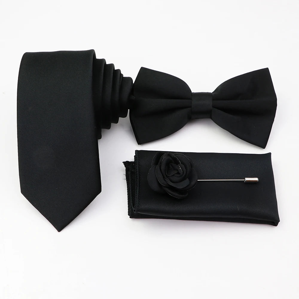 Hot Sale Pink Purple Sage Green Tie Set Polyester Necktie Bowtie Cufflink Brooch For Groom Suit Wedding Cravat Shirt Accessory