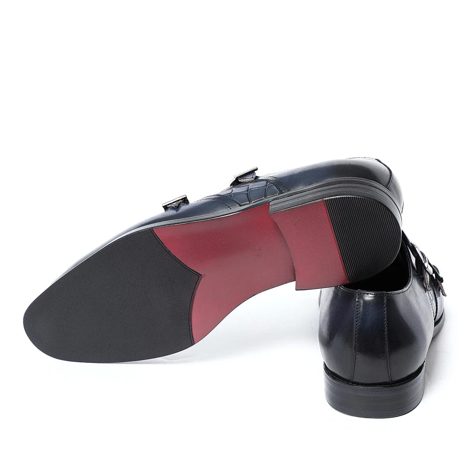 Natural Cow Leather Elegant Man Dress Shoes Stone Pattern Print Monk Double Buckle Strap and Cap Toe Business Party Social Shoes WE have 10% for all purchase in our store