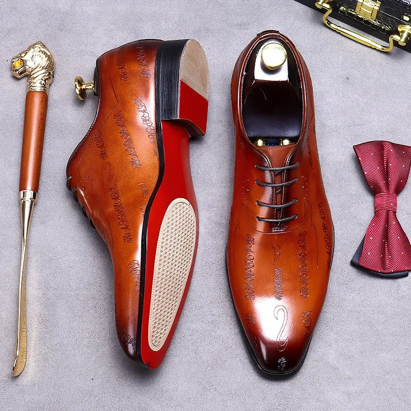 Our New Collections 2024-2025 Handmade Mens Wedding Oxford Shoes Brown Genuine Leather Brogue Men's Dress Shoes Lace Up Business Formal Shoes For Men