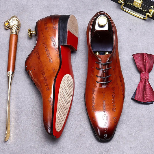 Our New Collections 2024-2025 Handmade Mens Wedding Oxford Shoes Brown Genuine Leather Brogue Men's Dress Shoes Lace Up Business Formal Shoes For Men