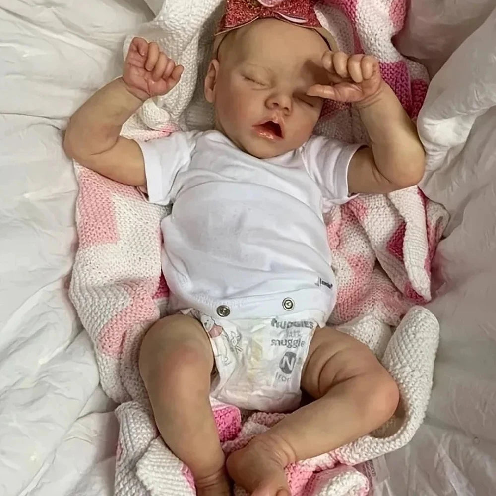 43cm Lifelike Reborn Baby Doll African American , Handmade 3D Painted Skin Silicone Vinyl Limbs Soft Cloth Body