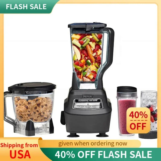 QWNinja BL770 Mega Kitchen System,1500W,4 Functions for Smoothies,Processing,Dough,Drinks & More,with 72-oz.* Blender Pi