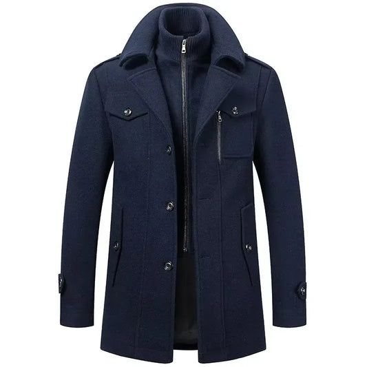 New Collection 2024-2025 Winter Mens Woollen Jacket High-quality Business Casual Jackets Male Long Style Stand Collar Solid Color Thicken Warm Wool Coats