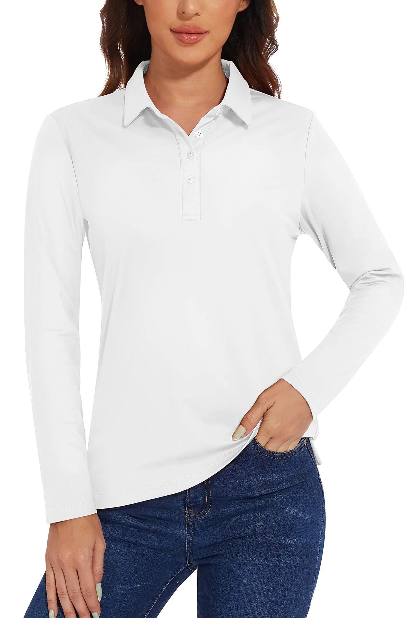 TACVASEN UPF 50+ Polo Shirts Womens Long Sleeve Shirts UV Protection Performance Polos Golf Tennis Working Shirts Pullover Top