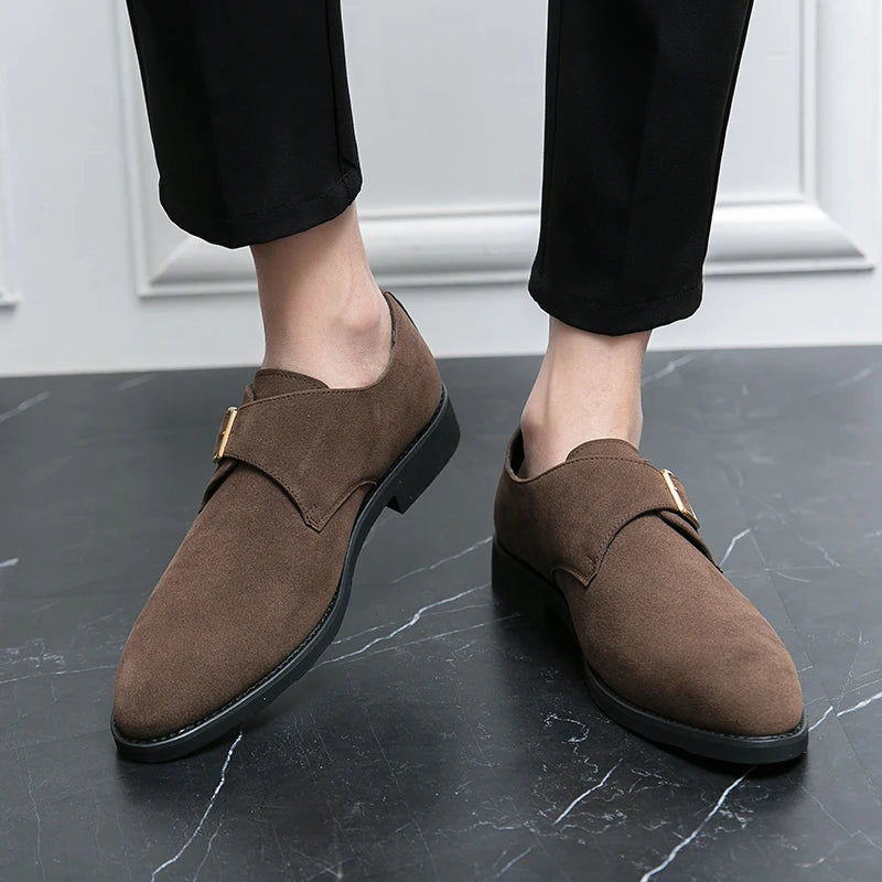 NEW 2024-2025 Fashion Luxury Brand Designer black Brown suede Monk Strap Shoes For Men Formal Wedding Dress Homecoming Sapatos Tenis Masculino