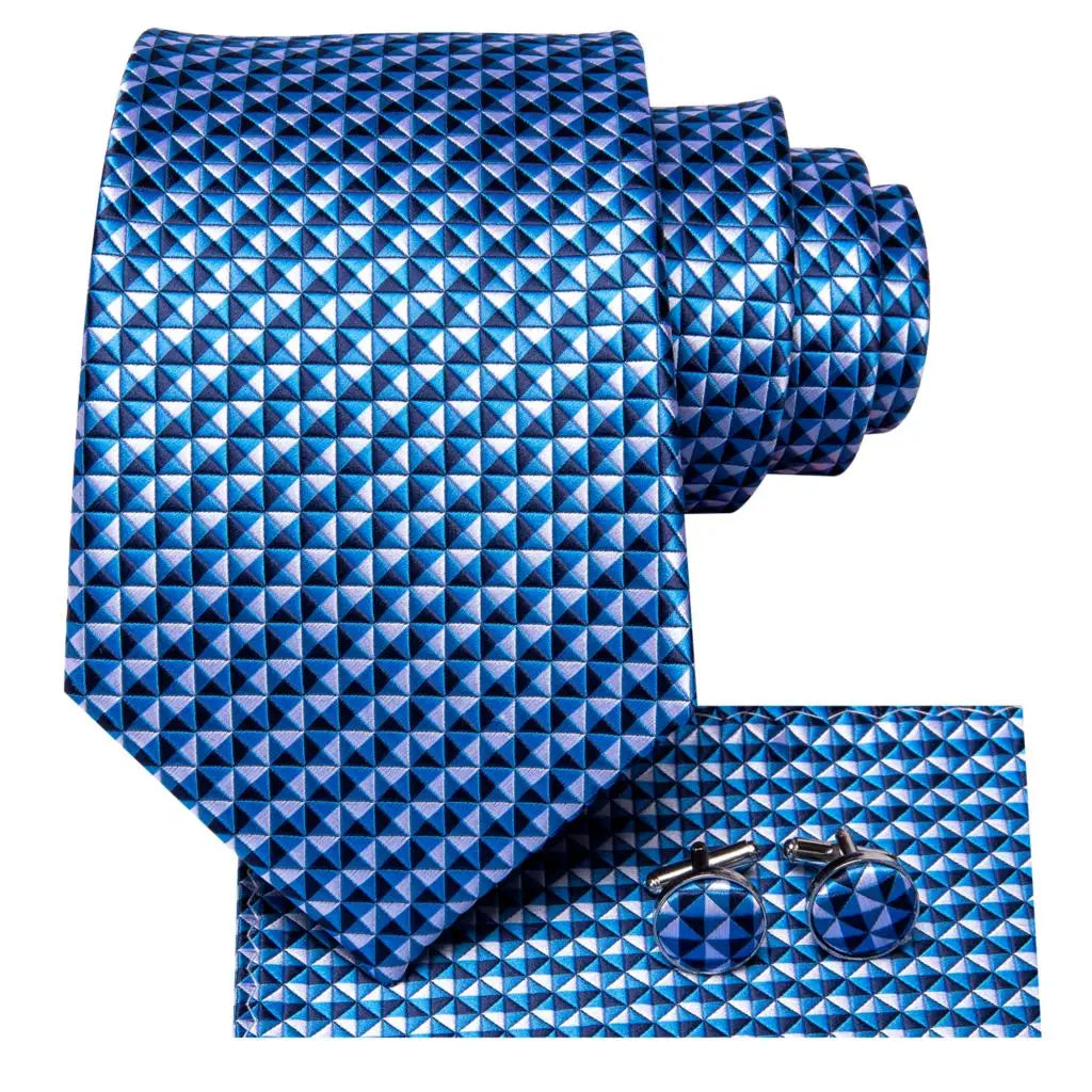 Brand New 2025 Hi-Tie Light Blue Striped Novelty Silk Wedding Tie For Men Handky Cufflinks Nicktie Set Fashion Design Business Party