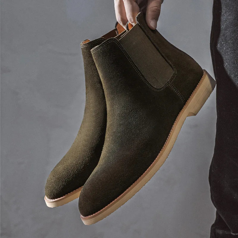 Luxury Designer New Autumn 2025  Winter Mens Pointed Suede Leather High Tops Dress Shoes For Male Formal Business Chelsea Ankle Boots