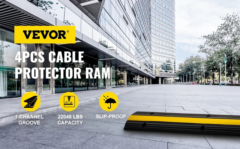 VEVOR Cable Protector Modular Rubber Speed Bump 4PCS 1 Channel Driveway Ramp Wire Cover Cord Guard for Parking Lot Warehouses
